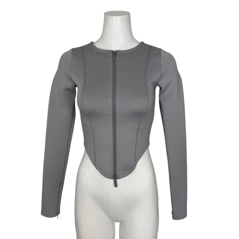 Gray Long-Sleeve Zip Front Women’s Jacket